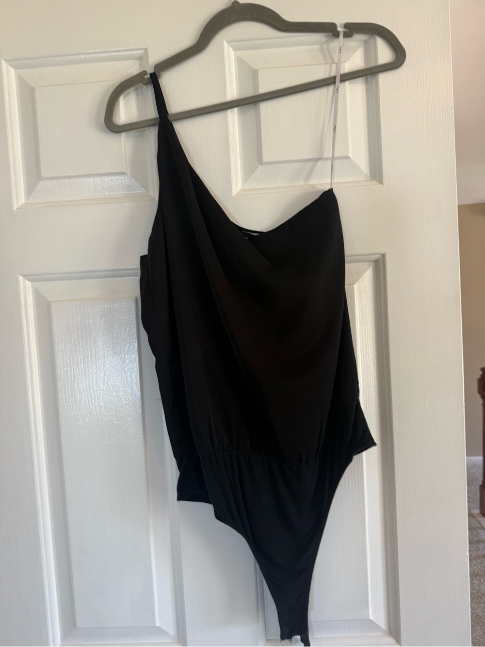 Lulu's Black One-Shoulder Asymmetric Bodysuit